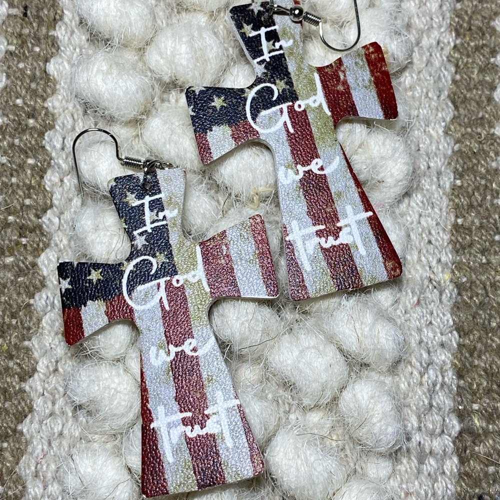 In God we trust cross earrings